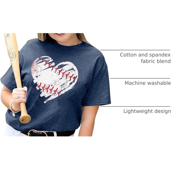 Blue Baseball Heart T-Shirt Women’s Mens Kids Unisex 2XL XXL - Picture 6 of 16